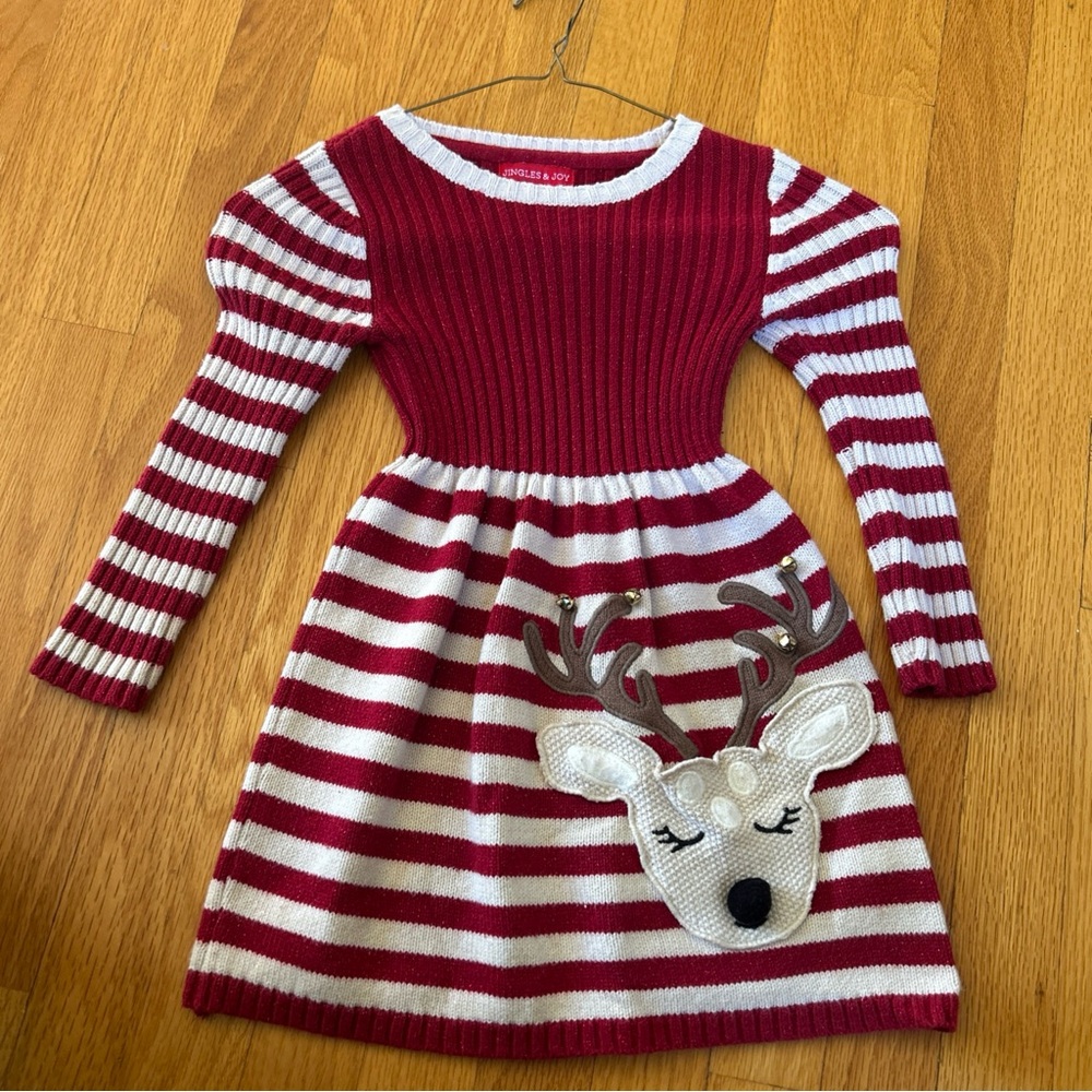 Jingles and  Joy Red and White Striped Reindeer Dress